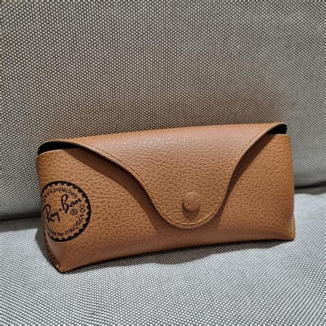 Ray-Ban brown leather sunglasses case, with velvet... - Depop