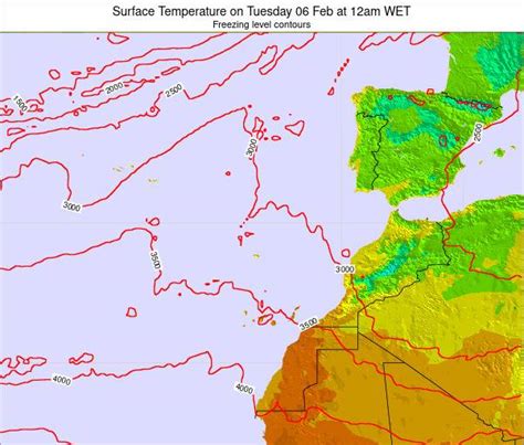 Canary Islands, Spain Surface Temperature on Sunday 03 Jan at 12am WET