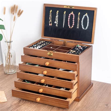wooden necklace earrings wooden organizer storage wooden jewelry