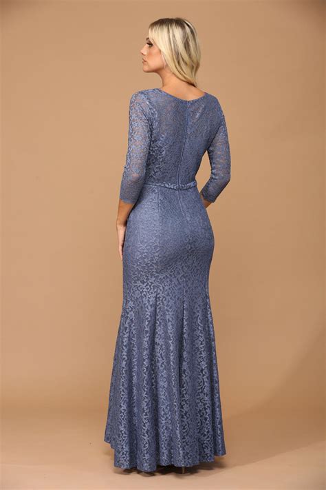 Cocoa Long 3/4 Sleeve Mother of the Bride Lace Dress - Mother of the