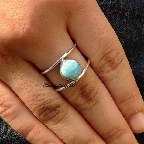 Larimar Ring Larimar Band Ring 925 Silver Ring Gemstone | Etsy