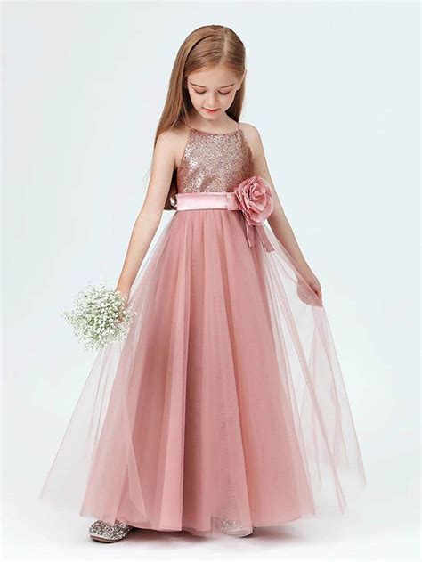 Tween Girl Sequin Camisole Mesh Elegant Party Dress, Princess Dress