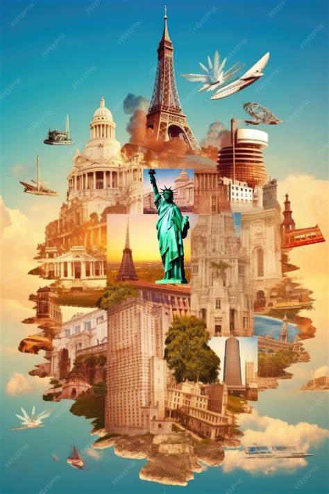 Premium AI Image | Travel tourism collage attractions of the world ...