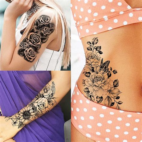 COKTAK 59 Sheets Sexy 3D Rose Flower Temporary Tattoos for Women