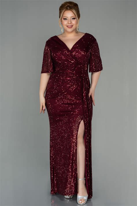 Long Burgundy Scaly Plus Size Evening Dress ABU2796 | Abiyefon.com