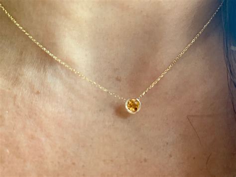 Birthstone Yellow Topaz Necklace, Topaz Solitaire Necklace, 14k Gold