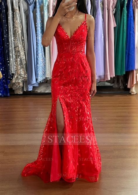 A-line V Neck Sleeveless Sweep Train Tulle Prom Dress with Sequins