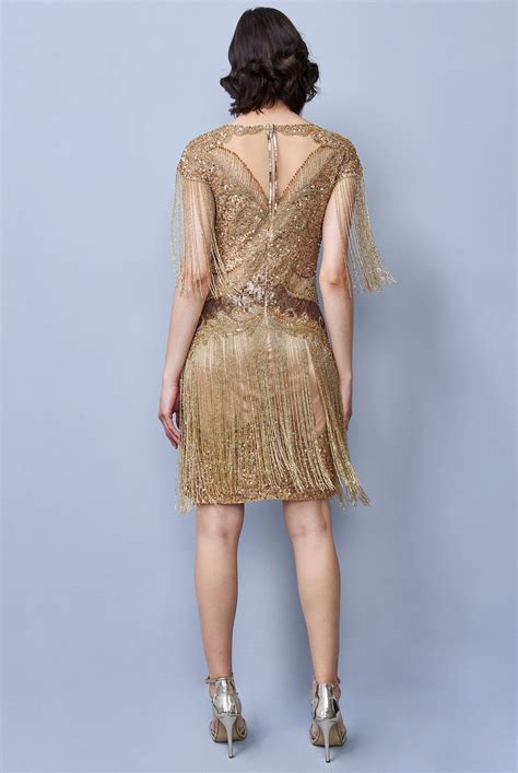Sybil gold fringe dress jazz age 1920s vintage inspired great gatsby