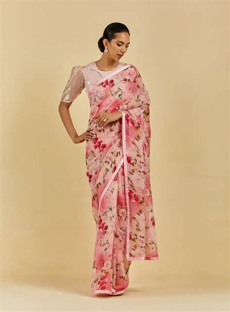 Audrey Printed French Chiffon Saree – Atelier Shikaarbagh