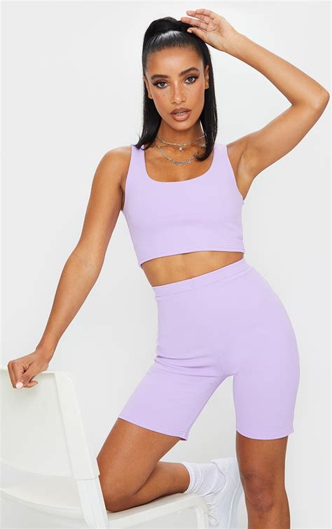 lilac crop top bike short set  piece sets prettylittlething aus