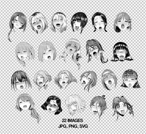 Ahegao Faces Black & White Manga Print Style Clip Art 22 | Etsy