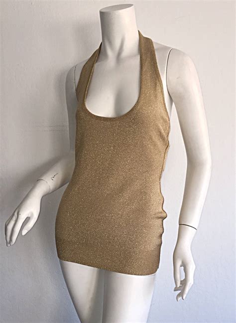 Sexy Brand New Vintage Donna Karan Metallic Gold Halter Top / Blouse at