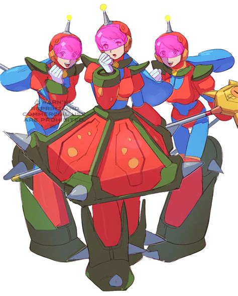 Safebooru - 3girls belladonna (mega man) blue hair clone full body