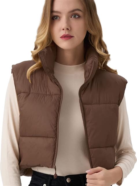 anaysn womens cropped puffer vest sleeveless warm vests  women