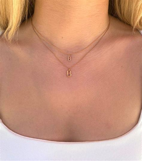 B Large Necklace in 14 Karat Rose Gold with 0.01ct White Diamond For ...