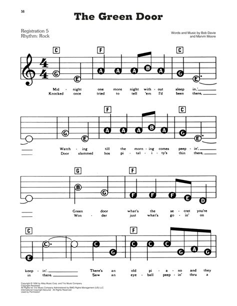 The Green Door by Jim Lowe Sheet Music for E-Z Play Today at Sheet