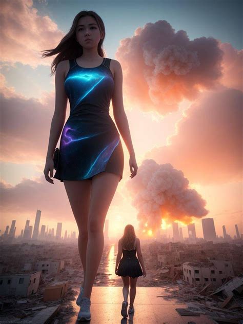 Giantess after destroying city (AI generated) by GirlEnlarger on DeviantArt
