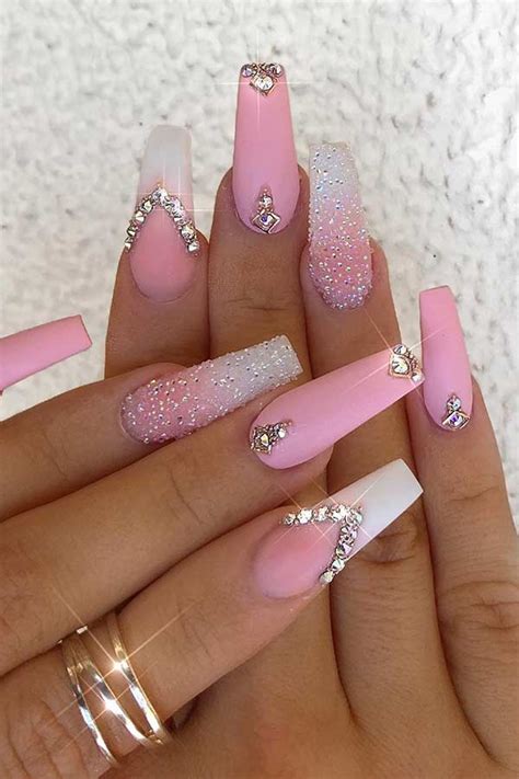 50+ Glitter Pink And White Ombre Coffin Nails | Rafaellomax