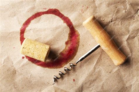 Premium Photo | Wine stain cork and corkscrew on crumpled paper background