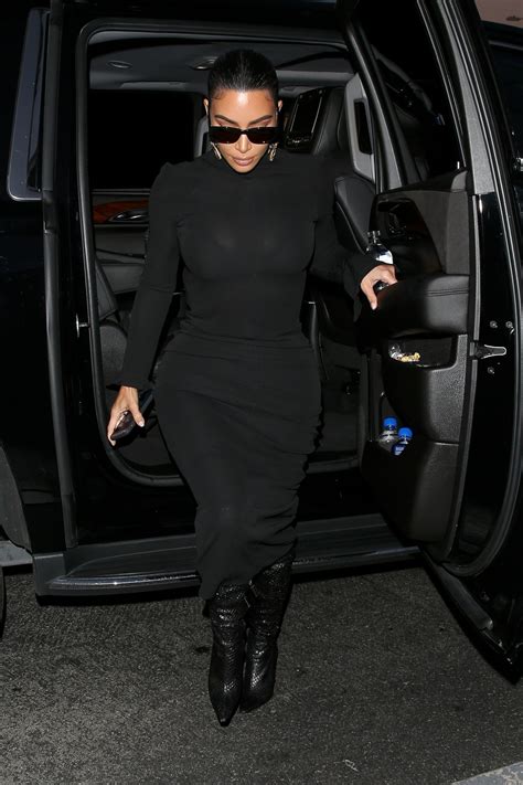 Kim Kardashian – Sexy Boobs in Tight Black Dress at Mastro’s Ocean Club