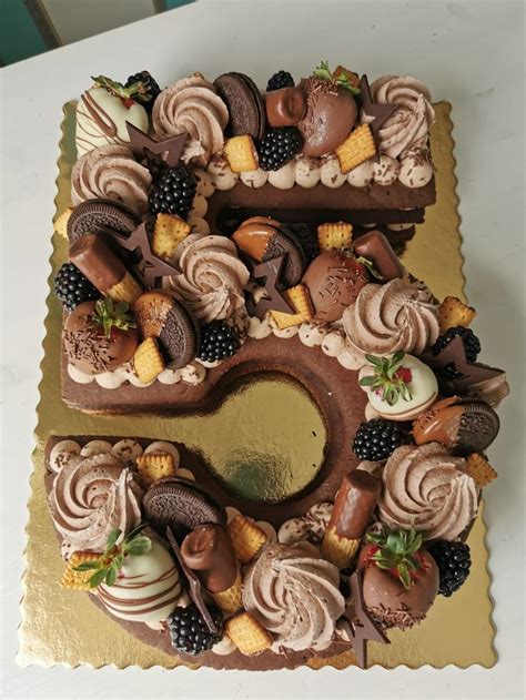 Chocolate Number Cake with Fruit Toppings | Birthday cake ideas for ...