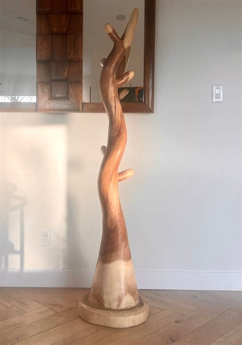 Freeform raw wood curvy coat stand with live edge, 20th century For