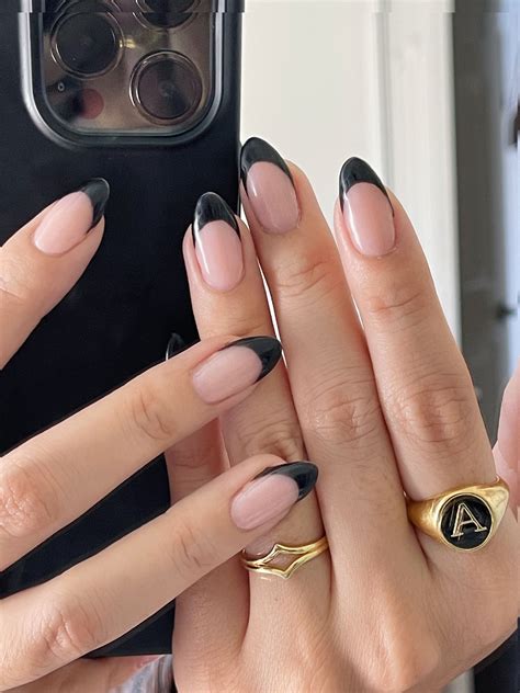 Black French Tips | Casual nails, Short acrylic nails, French tip nails