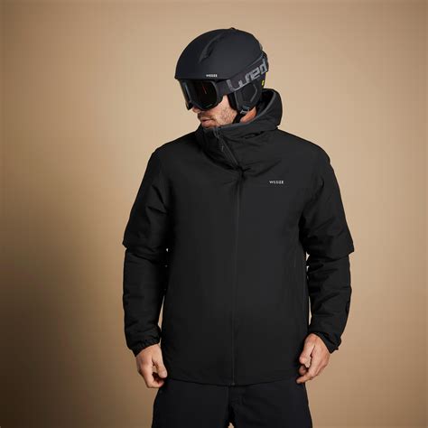 mens ski jacket  black smoked black wedze decathlon