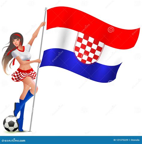 Croatian Girl Fan Rejoices in Victory Soccer and Holds Flag Stock