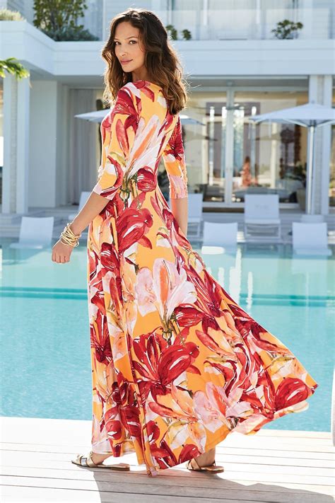 Soft Surroundings Elia Dress - Apricot Floral, XS (2-4) | Soft