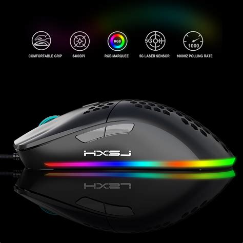 HXSJ J900 RGB Lighting Honeycomb Holow Programmable Gaming Mouse