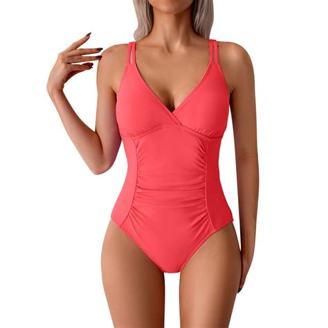 ZQUUVOU Women's One Piece Tankini Spaghetti Solid Color Pleated