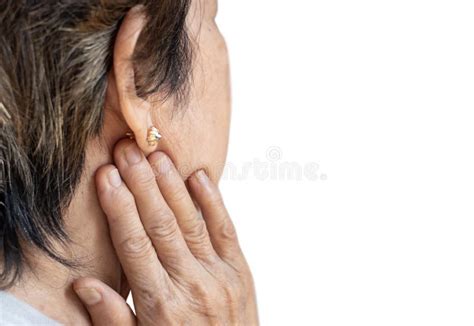 Pain Behind the Ear of Asian Patient. she Feels Earache and Lymph Node ...