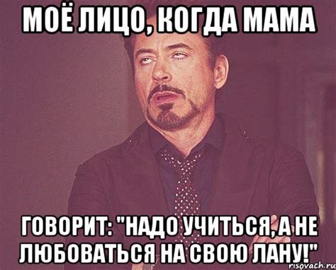 моё лицо, когда мама говорит: "надо учиться, а не любоваться на свою ...