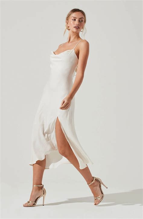 Vintages Cowl Neck Silk Slip Wedding Dress Bias Cut Slip Dress Satin