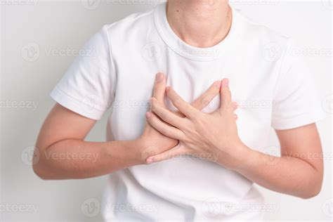 Woman hold Chest pain due to Respiratory and Cardiovascular system