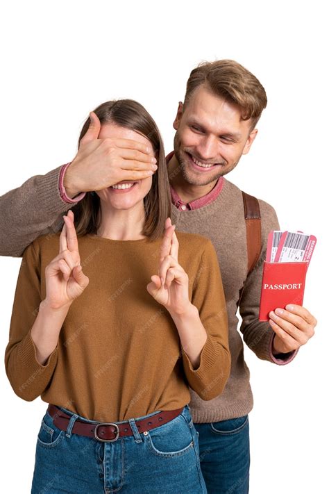Premium PSD | Man surprising his partner with plane tickets for traveling