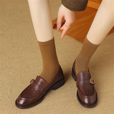 Soft Leather Loafers for Women with Metal Buckle in Brown/Black ...