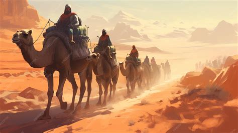 premium ai image  group  travelers riding   desert