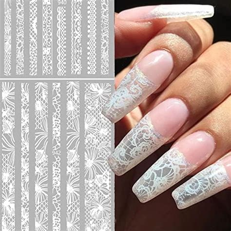 Amazon.com: Lace Nail Stickers White Lace Nail Art Sticker Decal 3D ...