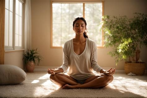 Premium AI Image | photo women doing meditation in home
