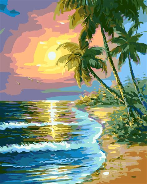 Tropical Beach Sunset Diamond Painting Painting | Diamond Painting Kits