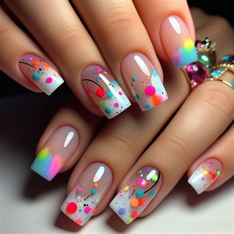 🍭Разноцветный/цветной маникюр нежный с брызгами краски.🌈Multicolored ...