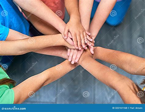 Kids, Hands Together and Solidarity for Support, Trust and Achievement ...