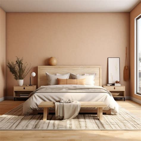 Natural Wood Furniture Bedroom Mockup with Beige Color Scheme ...