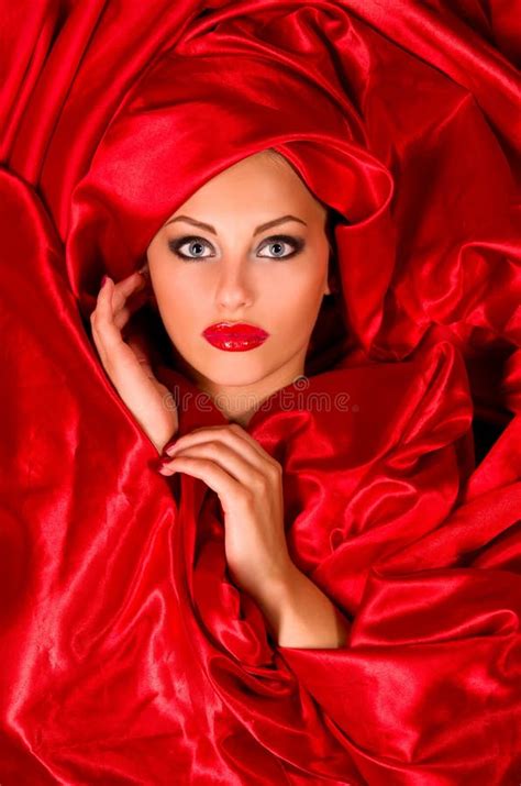 sensual face  red satin fabric stock image image  sensual silk