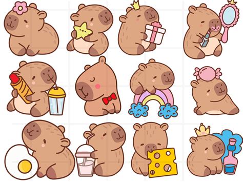 Imagens De Capivara Kawaii - Cute Capybara PNG\ Funny Capybara Clipart Bundle\ Set Kawaii Animal ...