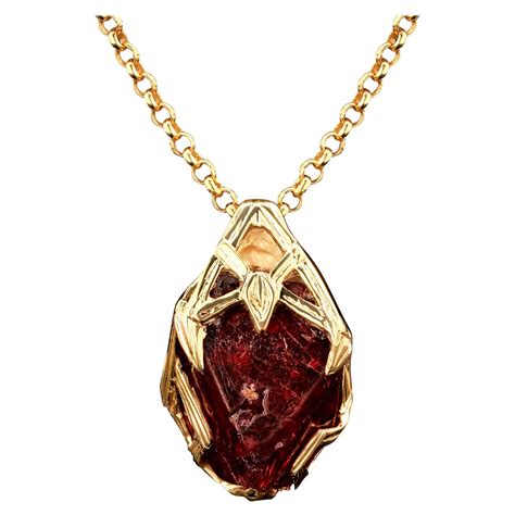 Red Spinel Crystal 18K Yellow Gold Pendant Dark Cherry Natural Raw