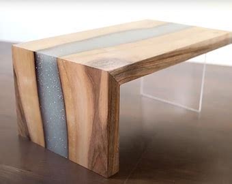 L Shape Desk Cedar Resin River Desktop, Live Edge, Epoxy, Reception ...