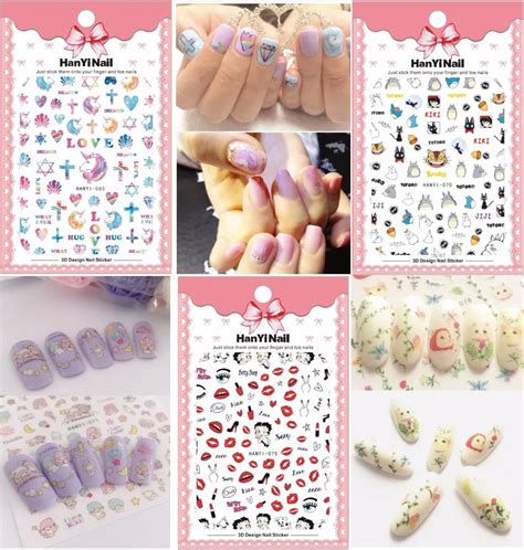 Aliexpress.com : Buy 3 sheet 17 type Japanese Nail Stickers Designs Gummed 3D Nail Art Stickers ...